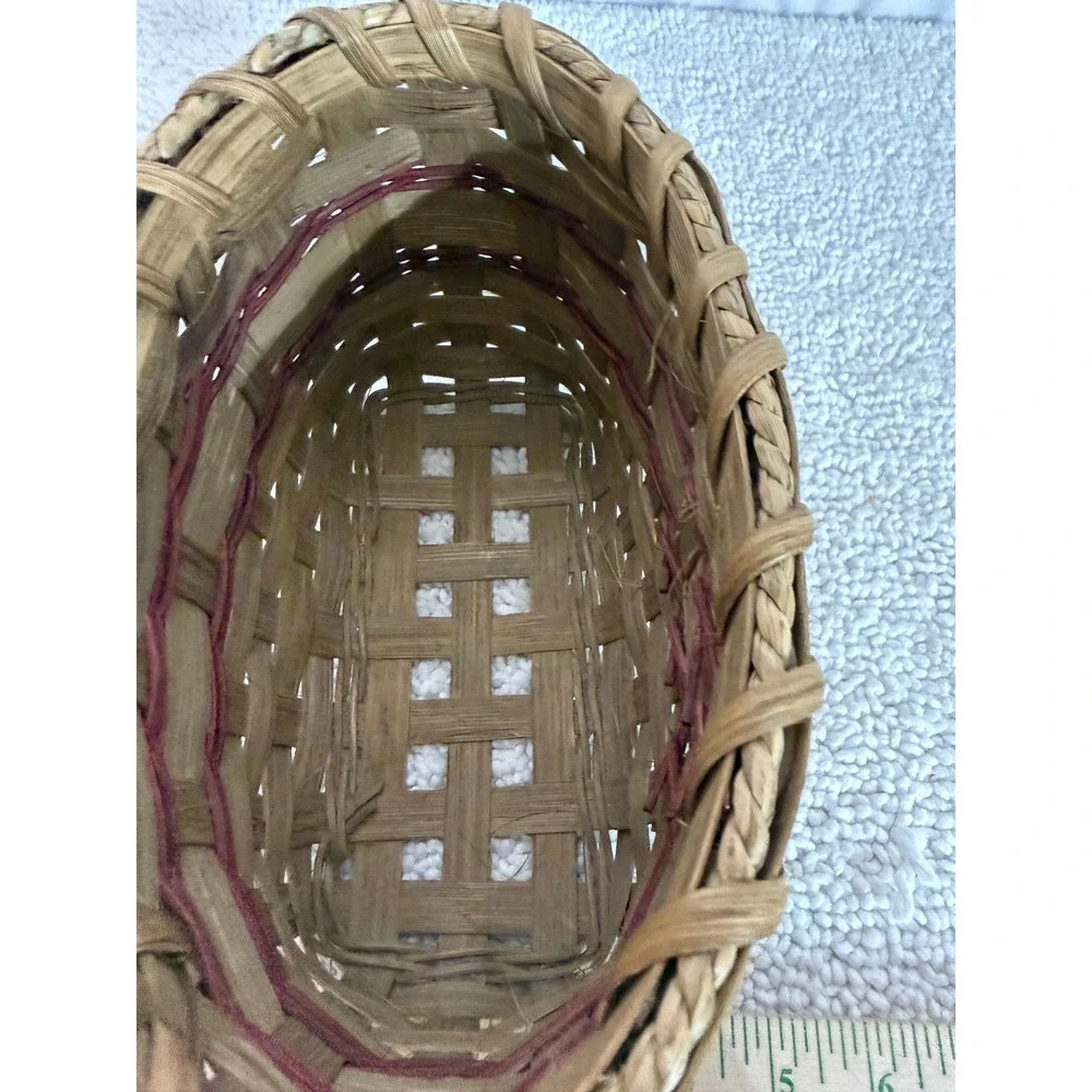 Vintage Woven Wicker Strawberry‎ Basket Oval Hand Painted Cottagecore Decor